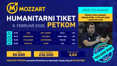 Humanitarni tiket u podne: Velika igra Uroša Stevanovića za dobitnih 232.000 dinara